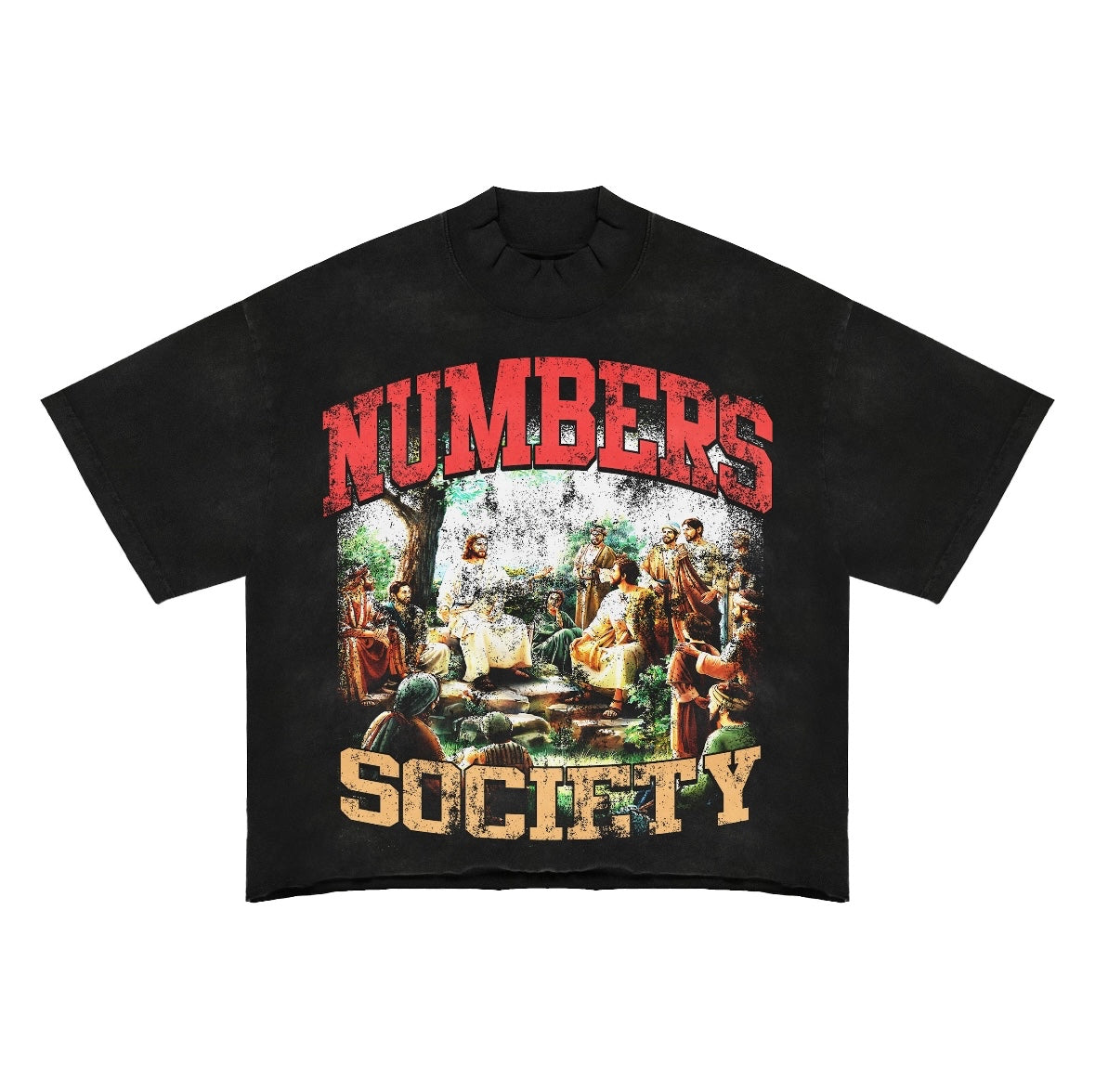 “NUMBERS SOCIETY” Black Cropped Short Sleeve Tee