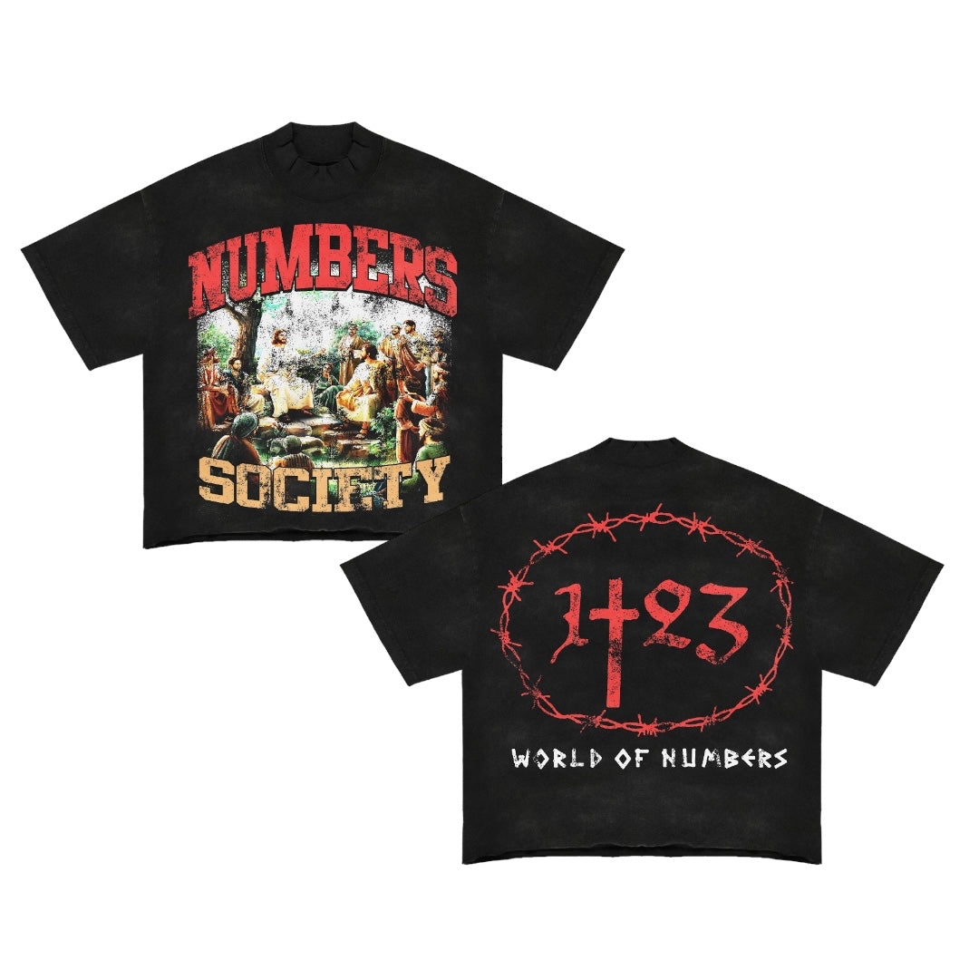 “NUMBERS SOCIETY” Black Cropped Short Sleeve Tee