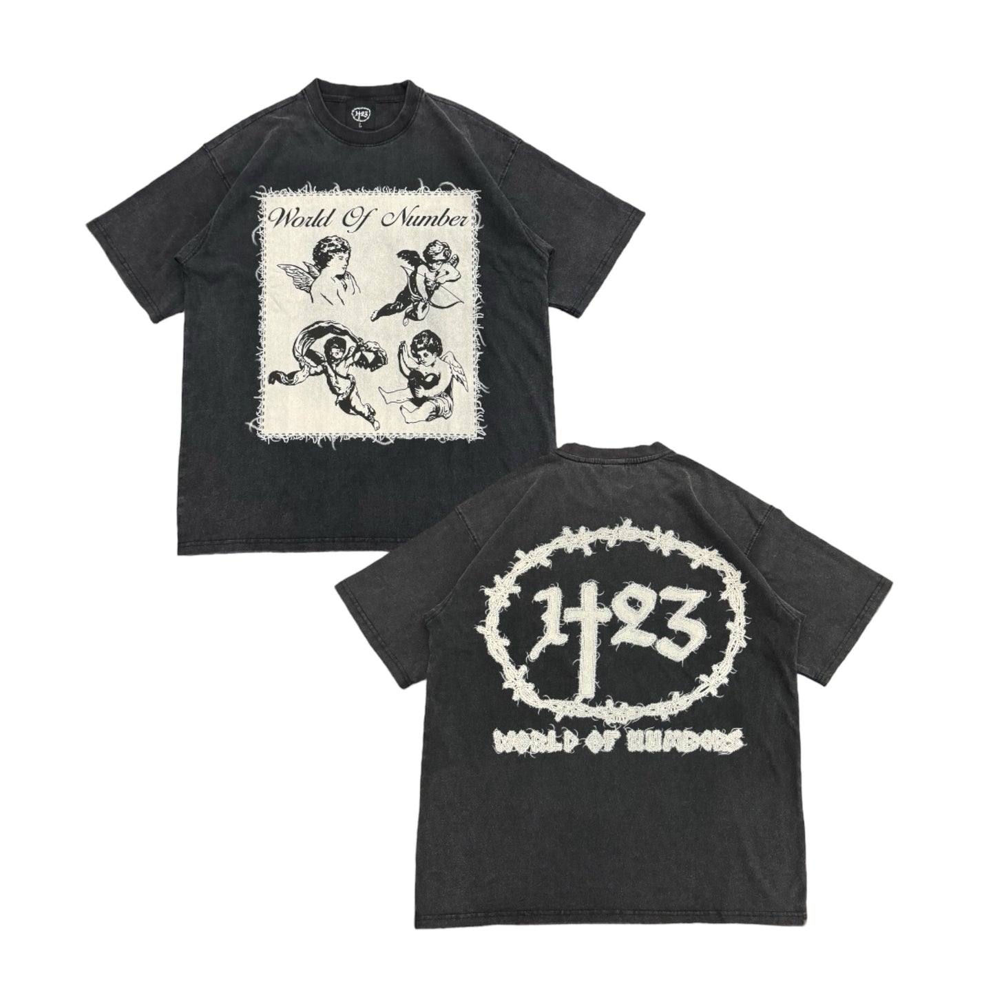 “WON ANGELS” Washed Black Short Sleeve Tee