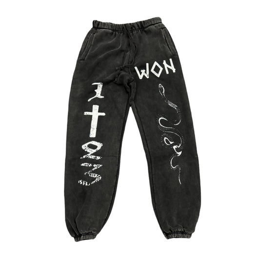 “WON SNAKE” Black Vintage Sweatpants