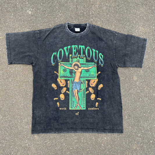 "COVETOUS" Vintage/Washed Black Short Sleeve Tee